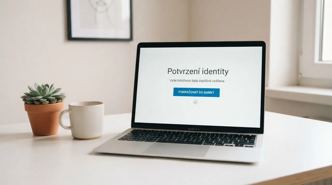 Rozhraní Bank iD na obrazovce počítače — přihlašovací stránka internetového bankovnictví během ověřování účtu v online casinu