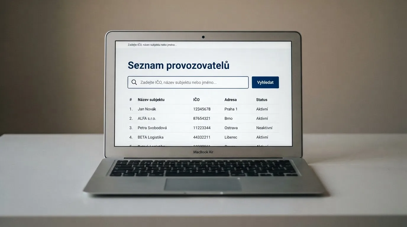 Výřez z veřejného registru provozovatelů hazardních her Ministerstva financí ČR s vyhledávacím polem
